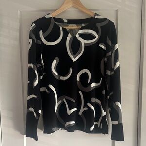 *New* Blue Sky Black and Gray Abstract Long Sleeve Top, size Medium.